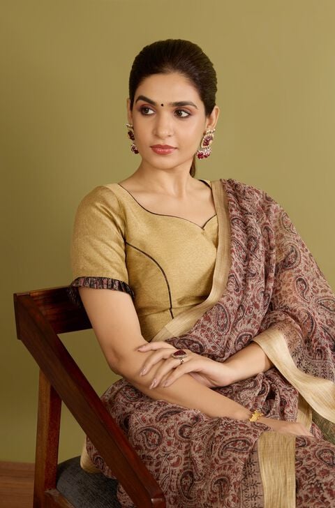 Golden Beige Traditional Blouse – Golden Beige & Lavender